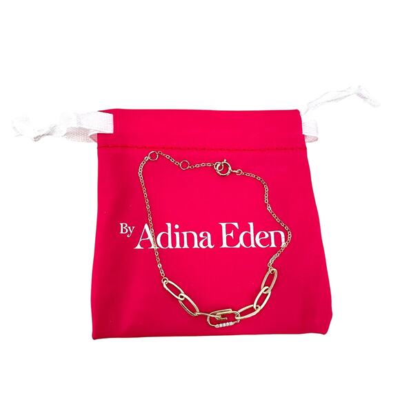 Adina Eden Pave Safety Pin Paperclip Bracelet 14K Gold Plated - Picture 2 of 5